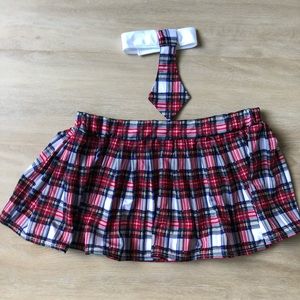 Plaid ultra mini skirt with matching neck tie size medium fits like small